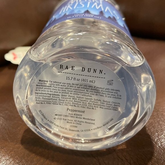 Rae Dunn MERRY CHRISTMAS Blue Background Peppermint Scented Hand Soap BRAND NEW! - Picture 2 of 2